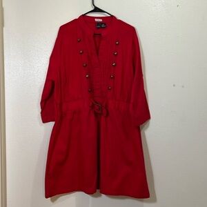 Chelsey 3/4 sleeved red dress with buckle at the waist. Size 3X.